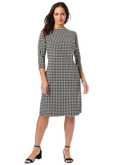 Jessica London Stretch Cotton Boatneck Shift Dress In White