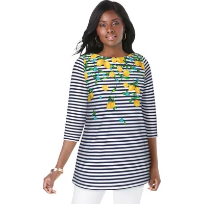 Jessica London Stretch Cotton Boatneck Tunic In Blue