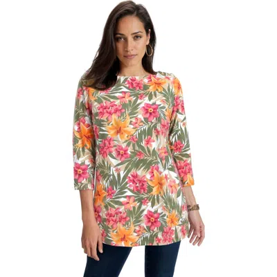 Jessica London Stretch Cotton Boatneck Tunic In Multi