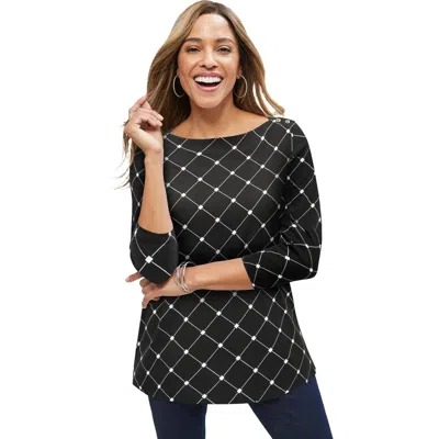Jessica London Stretch Cotton Boatneck Tunic In Black