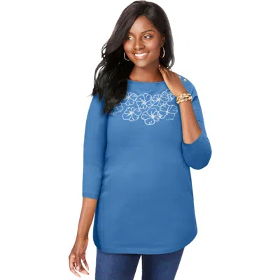 Jessica London Stretch Cotton Boatneck Tunic In Blue