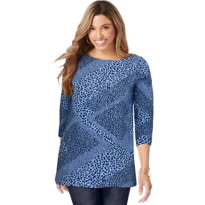 Jessica London Stretch Cotton Boatneck Tunic In Blue