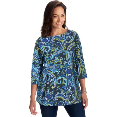 Jessica London Stretch Cotton Boatneck Tunic In Blue