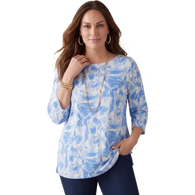 Jessica London Stretch Cotton Boatneck Tunic In Blue