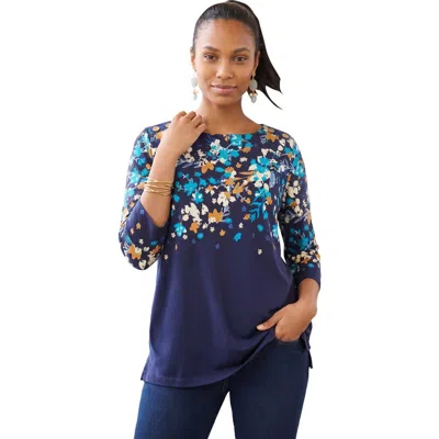 Jessica London Stretch Cotton Boatneck Tunic In Blue