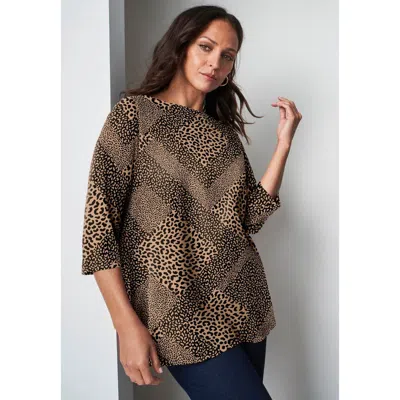 Jessica London Stretch Cotton Boatneck Tunic In Brown