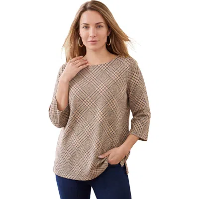 Jessica London Stretch Cotton Boatneck Tunic In Brown