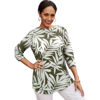 Jessica London Stretch Cotton Boatneck Tunic In Green