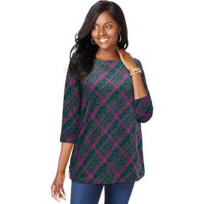 Jessica London Stretch Cotton Boatneck Tunic In Green