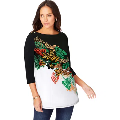 Jessica London Stretch Cotton Boatneck Tunic In Multi