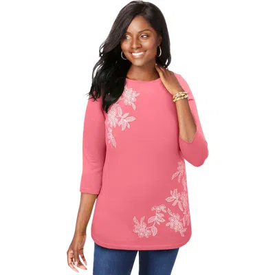 Jessica London Stretch Cotton Boatneck Tunic In Pink