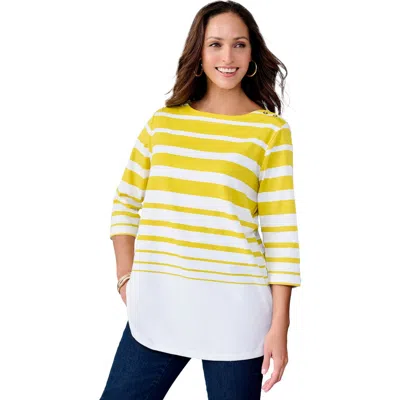 Jessica London Stretch Cotton Boatneck Tunic In Yellow