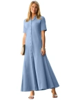Jessica London Stretch Cotton Button Front Maxi Dress In Blue