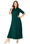 Jessica London Stretch Cotton Button Front Maxi Dress In Green
