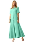 Jessica London Stretch Cotton Button Front Maxi Dress In Green