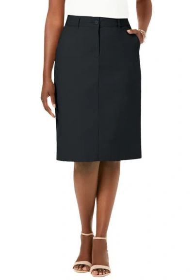 Jessica London Stretch Cotton Chino Skirt In Black