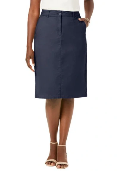 Jessica London Stretch Cotton Chino Skirt In Blue