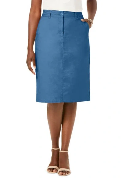 Jessica London Stretch Cotton Chino Skirt In Blue