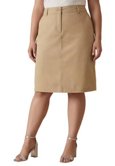 Jessica London Stretch Cotton Chino Skirt In Brown