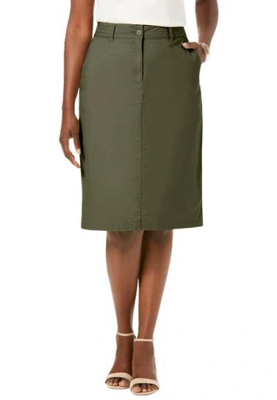 Jessica London Stretch Cotton Chino Skirt In Green