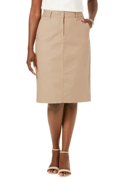 Jessica London Stretch Cotton Chino Skirt In Neutral