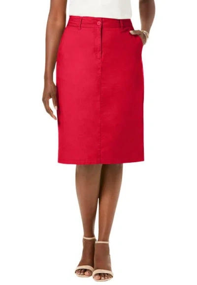 Jessica London Stretch Cotton Chino Skirt In Red