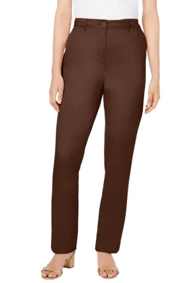 Jessica London Stretch Cotton Chino Straight Leg Pant In Brown