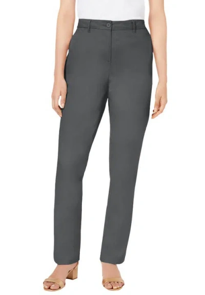 Jessica London Stretch Cotton Chino Straight Leg Pant In Gray