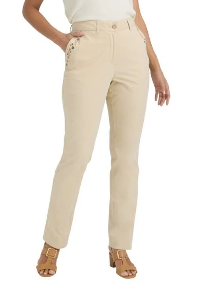 Jessica London Stretch Cotton Chino Straight Leg Pant In Neutral