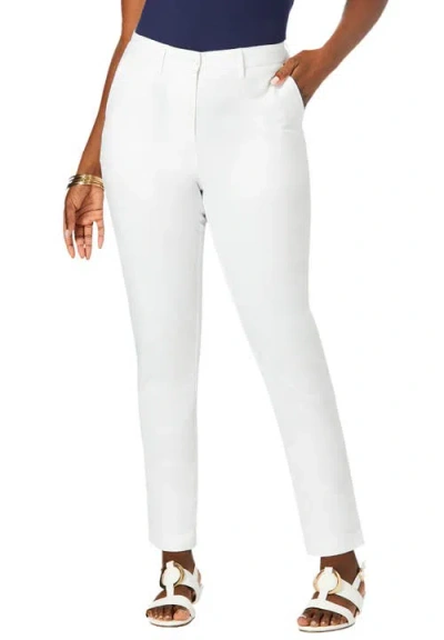 Jessica London Stretch Cotton Chino Straight Leg Pant In White