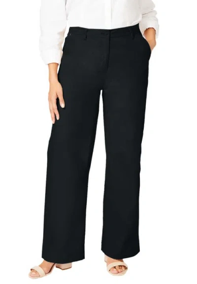 Jessica London Stretch Cotton Chino Wide-leg Trouser In Black