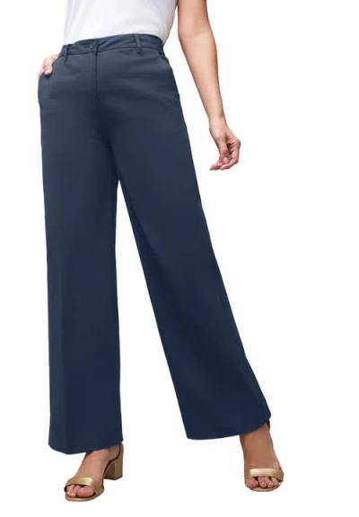 Jessica London Stretch Cotton Chino Wide-leg Trouser In Blue