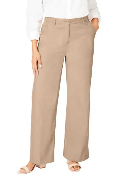 Jessica London Stretch Cotton Chino Wide-leg Trouser In Brown