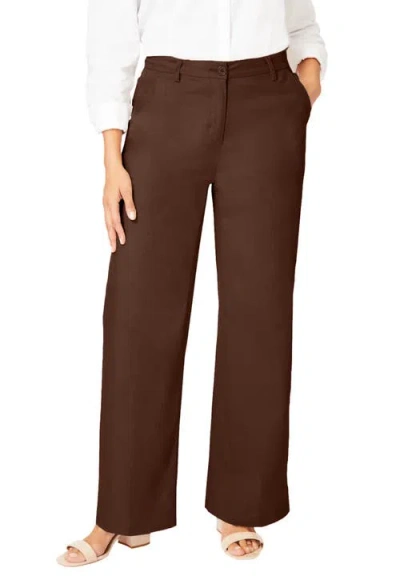 Jessica London Stretch Cotton Chino Wide-leg Trouser In Brown