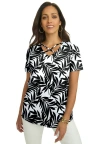 Jessica London Stretch Cotton Crisscross Strap Tee In Gray