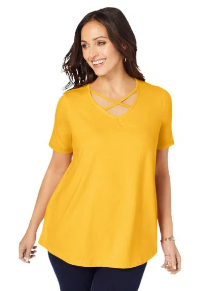 Jessica London Stretch Cotton Crisscross Strap Tee In Yellow
