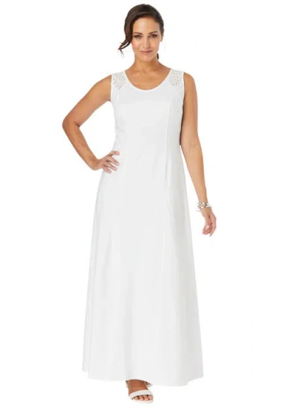 Jessica London Stretch Cotton Crochet-back Maxi Dress In White