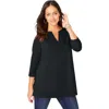 Jessica London Stretch Cotton Crochet Notch Neck Tunic In Black