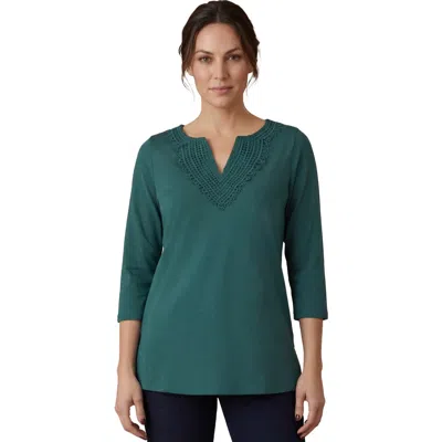 Jessica London Stretch Cotton Crochet Notch Neck Tunic In Green
