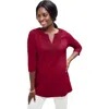 Jessica London Stretch Cotton Crochet Notch Neck Tunic In Red