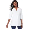 Jessica London Stretch Cotton Crochet Notch Neck Tunic In White