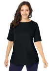 Jessica London Stretch Cotton Cuff Tee In Black