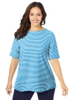 Jessica London Stretch Cotton Cuff Tee In Blue