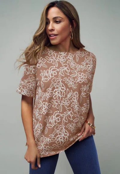 Jessica London Stretch Cotton Cuff Tee In Brown