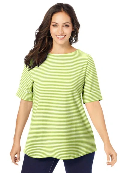 Jessica London Stretch Cotton Cuff Tee In Green