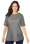 Jessica London Stretch Cotton Cuff Tee In Multi
