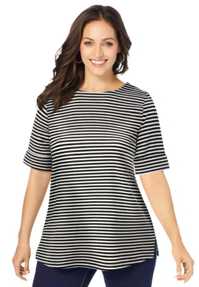 Jessica London Stretch Cotton Cuff Tee In Multi
