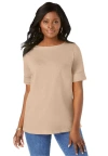 Jessica London Stretch Cotton Cuff Tee In Neutral