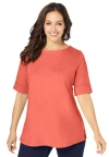 Jessica London Stretch Cotton Cuff Tee In Pink