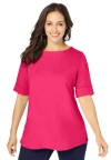 Jessica London Stretch Cotton Cuff Tee In Red